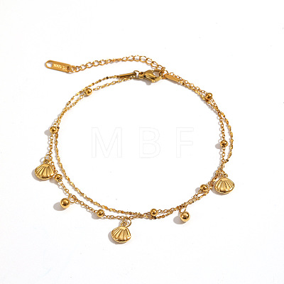 Summer Beach 304 Stainless Steel Shell Shape Charm 2-Strand Anklets for Women WGA5262-01-1