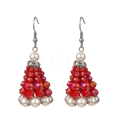 Glass with Shell Pearl Dangle Earrings for Women EJEW-TA00576-1