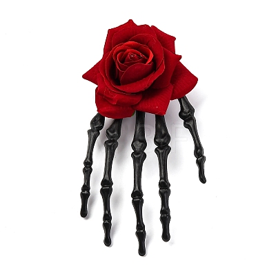 Skeleton with Rose Flower Plastic Alligator Hair Clips PHAR-M015-01C-1