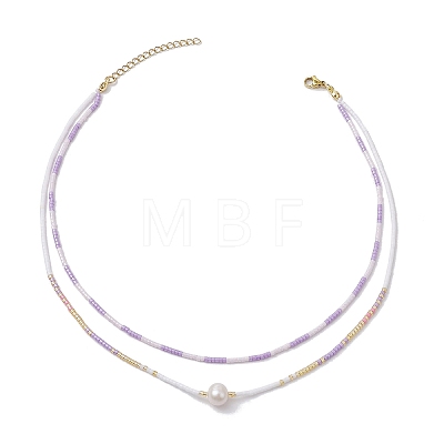 Glass Beaded Double Layer Necklaces NJEW-MZ00070-03-1