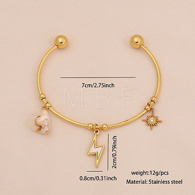 304 Stainless Steel & Natural Shell & Crystal Rhinestone & Plastic Pearl Cuff Bangles FS-WGEF24F-04-1