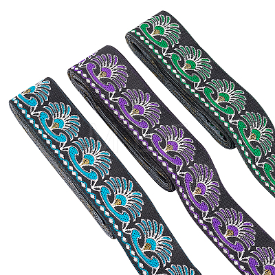 10.5M 3 Styles Ethnic Style Embroidery Polyester Ribbons OCOR-FG0001-44-1