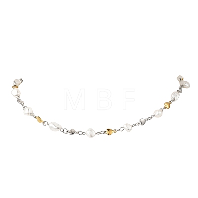Shell Pearl Nuggets Beads & 304 Stainless Steel Heart Link Chains Necklaces NJEW-JN06363-1