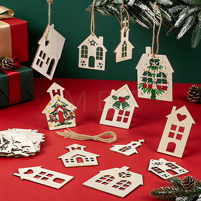 42Pcs Christmas Wood House Pendant Decorations DIY-PH00035-58-1