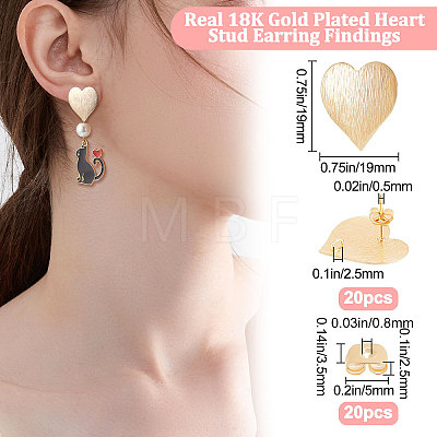 20Pcs Brass Heart Stud Earring Findings KK-BBC0004-89-1