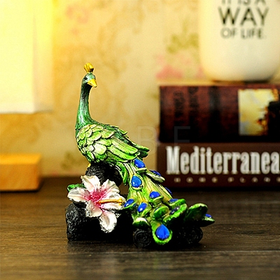 Creative Peacock Resin Statue Decoration DJEW-PW0012-062-1