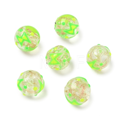 Luminous Handmade Enamel Gold Sand Glass Beads Strands LAMP-U004-08B-1