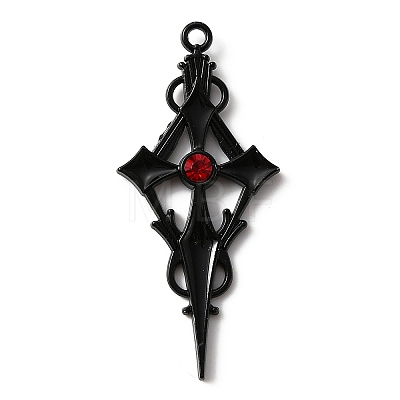 Siam Rhinestone Cross Pendatn with Black Enamel ENAM-WH0001-06EB-02-1