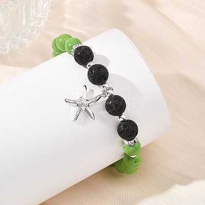 Starfish 304 Stainless Steel Charm Bracelets BJEW-JB14086-1