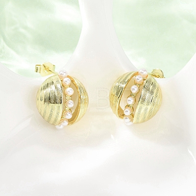 Round Brass Stud Earrings EJEW-D351-01G-1
