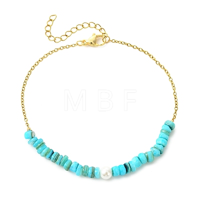 Natural Dyed Freshwater Shell Nuggets Beaded 304 Stainless Steel Cable Chain Anklets for Women AJEW-AN00827-02-1