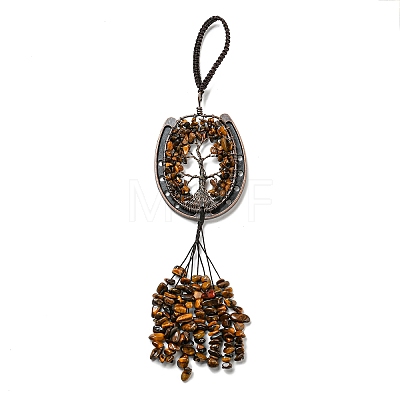 Natural Tiger Eye Chip Tree of Life Pendants Decoration G-F733-06E-1