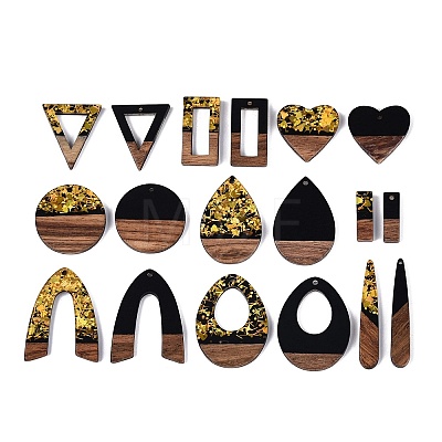 18Pcs 9 Styles Opaque Resin & Walnut Wood Pendants RESI-N053-03-1