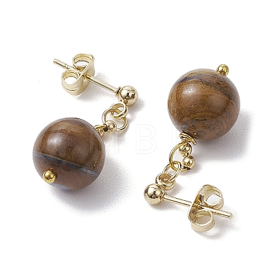 Natural Tiger Eye Round Beads & 304 Stainless Steel Components Dangle Earrings for Women EJEW-JE06231-02-1