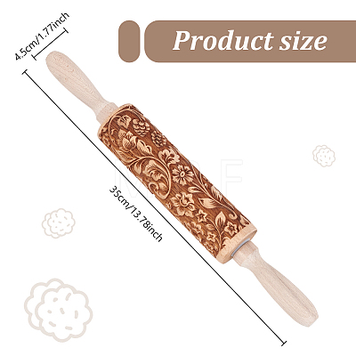 Flower Print Wood Rolling Pin AJEW-WH0528-06-1