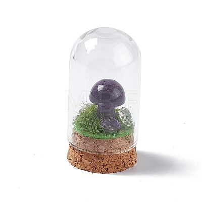 Natural Mixed Stone Mushroom Display Decoration with Glass Dome Cloche Cover G-E588-03-1