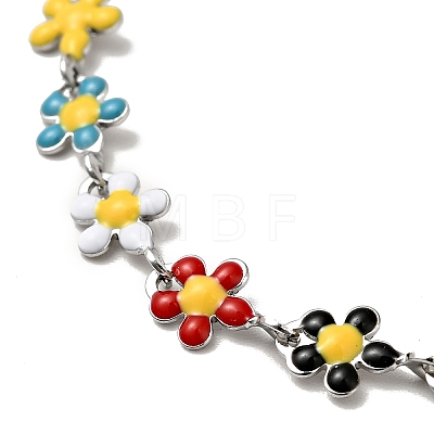 Colorful Enamel Flower Link Chain Bracelet BJEW-C023-02P-1