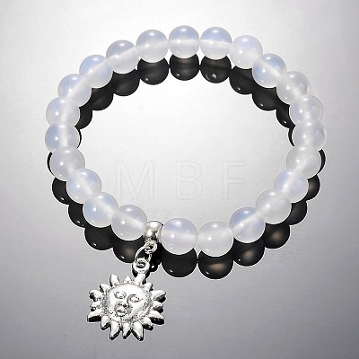 Tibetan Style Star & Moon & Sun Alloy Charm Bracelets BJEW-JB01919-1