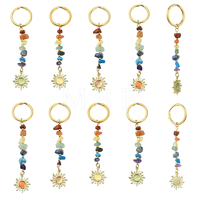 8Pcs 4 Styles Alloy Cat Eye Sun Pendant with Gemstone Chip Keychains KEYC-YW00252-1