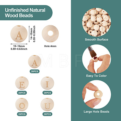  100Pcs 5 Styles Unfinished Natural Wood European Beads WOOD-TA0001-84-1