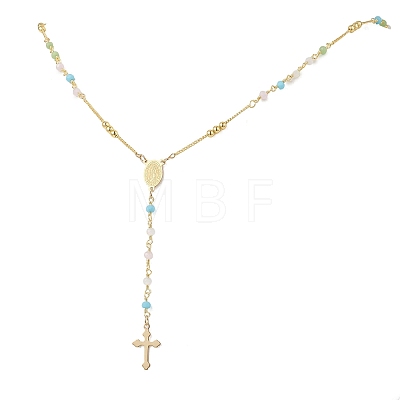 Faceted Glass and Brass Rosary Bead Necklaces NJEW-JN05672-1