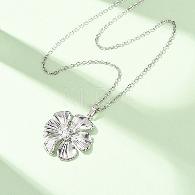 304 Stainless Steel Textured Flower Pendant Necklaces for Women NJEW-C117-01C-P-1