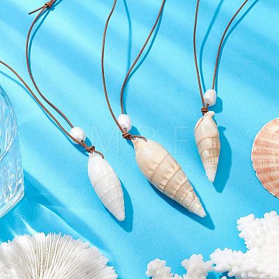 Summer Beach Natural Cultured Freshwater Pearl & Natural Shell Pendant Necklaces NJEW-JN05100-02-1