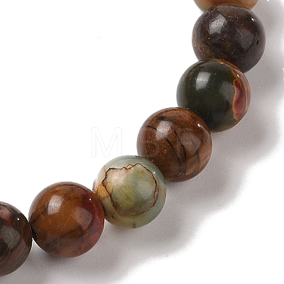 8mm Round Natural Polychrome Jasper/Picasso Stone/Picasso Jasper Braided Bead Bracelets BJEW-C067-01B-19-1