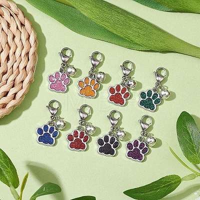 10Pcs 10 Colors Glitter Dog Paw Print Alloy Enamel Pendant Decoration HJEW-JM02272-1