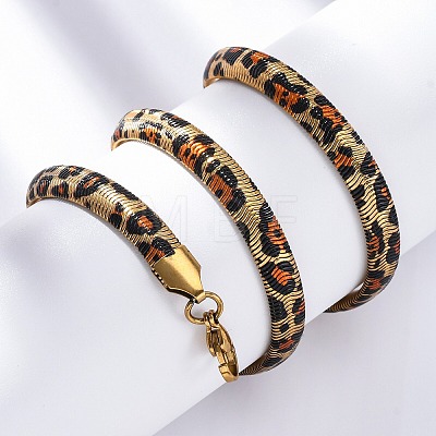 304 Stainless Steel Leopard Print Flat Snake Chain Necklaces for Women NJEW-A044-02B-G-1