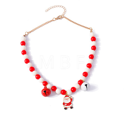 Alloy Enamel Santa Claus Christmas Bell Pendant Plastic Round Beaded Bib Necklaces FS-WG6C443-01-1