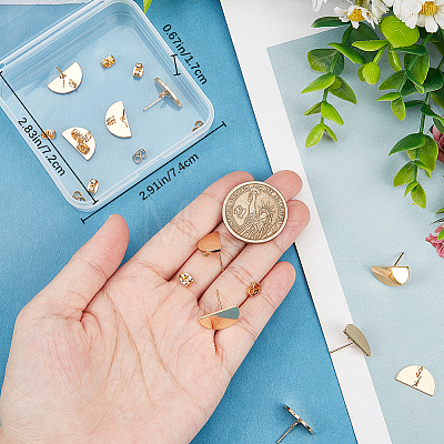 14Pcs Brass Half Round Stud Earring Findings KK-BBC0010-87-1
