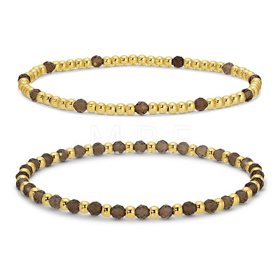 2Pcs 2 Styles Natural Smoky Quartz Beaded Stretch Bracelets TU5709-5-1
