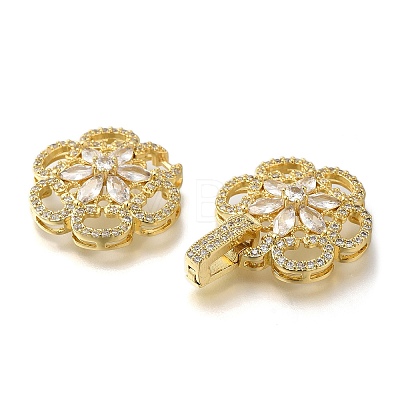 Rack Plating Flower Brass Micro Pave Clear Cubic Zirconia Fold Over Clasps KK-H512-05G-1