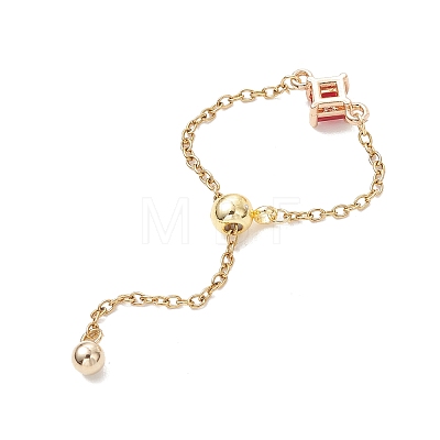 3Pcs Adjustable Brass Pave Glass Rhombus Links & 304 Stainless Steel Cable Chains Silder Finger Rings RJEW-JR00975-1