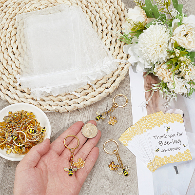 24Pcs Bees Alloy Enamel Keychains KEYC-AR00009-1
