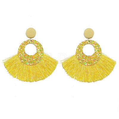 Bohemian Style Acrylic & Polyester Fan Tassel Stud Earrings FS-WGB5BEF-07-1