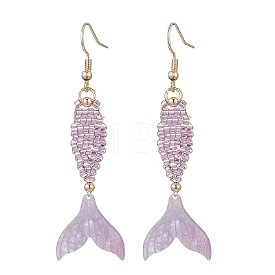 2 Pairs 2 Colors Fishtail Glass Seed Beaded Dangle Earrings EJEW-MZ00698-1
