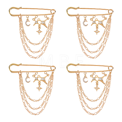 4Pcs Moon & Star Alloy Rhinestone Hanging Chain Brooch JEWB-FG0001-84A-1