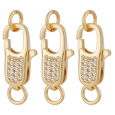 3Pcs Brass Micro Pave Clear Cubic Zirconia Lobster Claw Clasps ZIRC-BBC0002-19-1