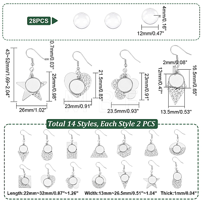 14 Pairs 14 Styles Glass Blank Dome Dangle Earrings EJEW-AB00021-1