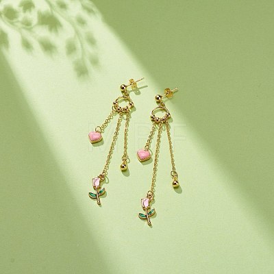 Enamel Heart & Rose Dangle Stud Earrings EJEW-JE05041-03-1