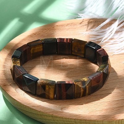 Square Natural Tiger Eye Beads Stretch Bracelets for Women Men BJEW-C097-06U-1