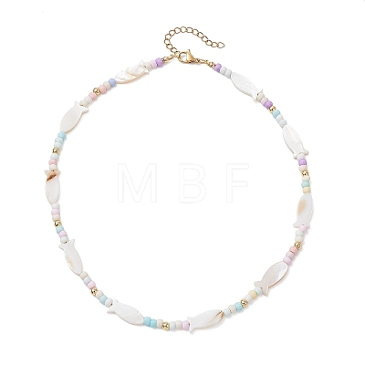 Summer Beach Natural White Shell and Glass Seed Beaded Necklaces NJEW-JN05855-02-1