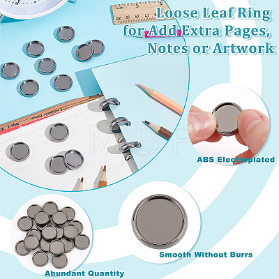 Olycraft 20pcs ABS Electroplated Loose Leaf Ring Round Binder Discs FIND-OC0003-46-1