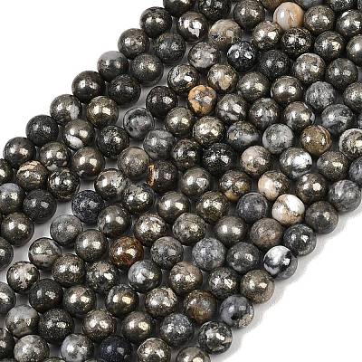Natural Pyrite Beads Strands G-G839-01-8mm-1
