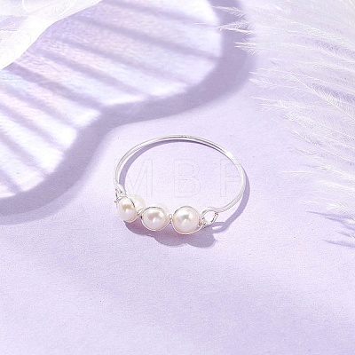 Round Natural Cultured Freshwater Pearl Finger Rings RJEW-JR00851-02-1