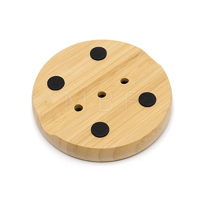 Flat Round Natural Bamboo Soap Case Holder AJEW-WH0023-33-1