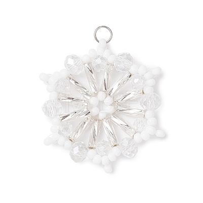 Glass Seed Beaded Snowflake Pendants PALLOY-MZ01080-01-1