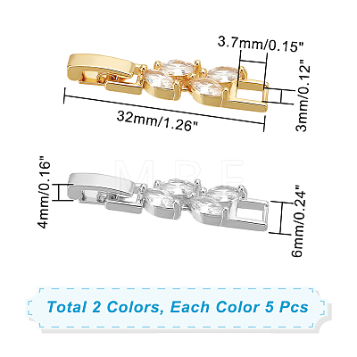 10Pcs 2 Colors Rack Plating Brass Clear Cubic Zirconia Watch Band Clasps KK-DC0001-43-1